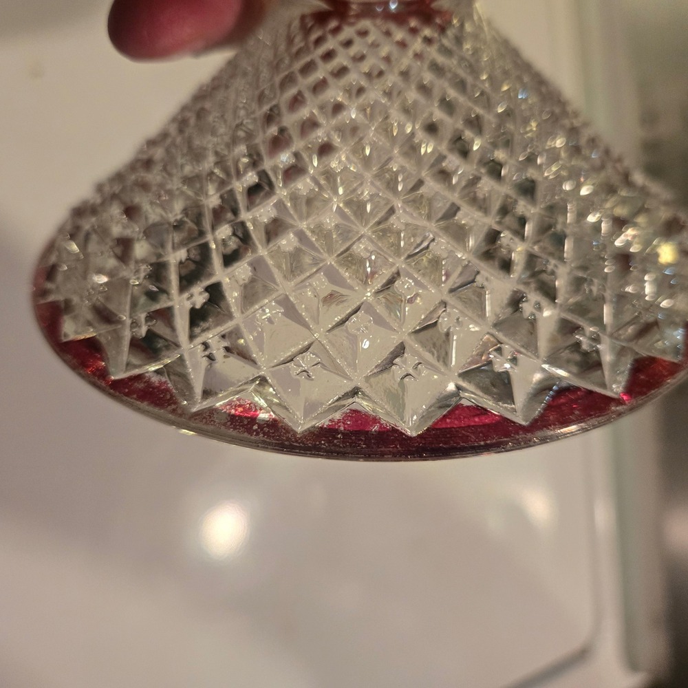 Vintage Ruby Red Flash Diamond Point Glass Lidded Candy Dish Pedestal Compote - Picture 8 of 14
